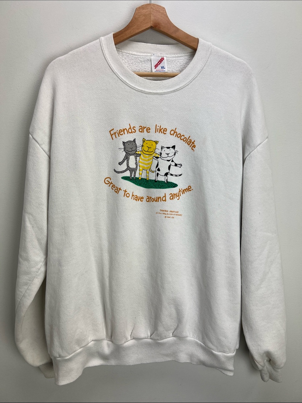 Vintage 90s Jerzees Cat Graphic Sweatshirt Friends Chocolate Cats Womens XL USA